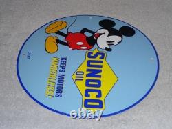 Vintage 1937 Mickey Mouse Walt Disney Sun Oil Co. Sunoco Porcelain Gasoline Sign