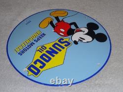 Vintage 1937 Mickey Mouse Walt Disney Sun Oil Co. Sunoco Porcelain Gasoline Sign