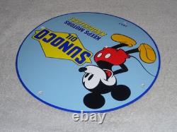 Vintage 1937 Mickey Mouse Walt Disney Sun Oil Co. Sunoco Porcelain Gasoline Sign