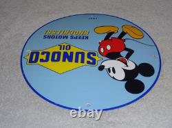 Vintage 1937 Mickey Mouse Walt Disney Sun Oil Co. Sunoco Porcelain Gasoline Sign