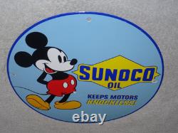 Vintage 1937 Mickey Mouse Walt Disney Sun Oil Co. Sunoco Porcelain Gasoline Sign