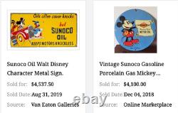 Vintage 1937 Mickey Mouse Walt Disney Sun Oil Co. Sunoco Porcelain Gasoline Sign