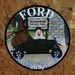 Vintage 1938 Ford Sales & Service''Elmer Fudd'' Porcelain Gas & Oil Pump Sign