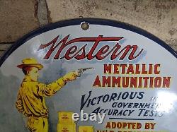 Vintage 1938 Western Ammunition Porcelain Sign Alton Ill. Ammo 12