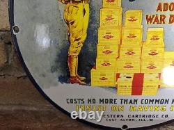 Vintage 1938 Western Ammunition Porcelain Sign Alton Ill. Ammo 12