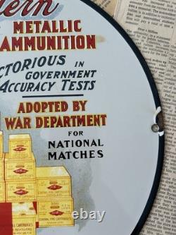Vintage 1938 Western Metallic Ammunition 12 Inch Porcelain Enamel Sign