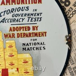 Vintage 1938 Western Metallic Ammunition 12 Inch Porcelain Enamel Sign