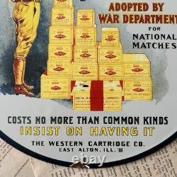 Vintage 1938 Western Metallic Ammunition 12 Inch Porcelain Enamel Sign