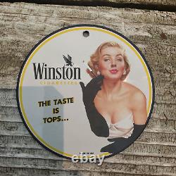 Vintage 1938 Winston Cigarettes Porcelain Gas Oil 4.5 Sign