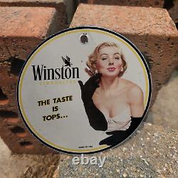 Vintage 1938 Winston Cigarettes Porcelain Gas Oil 4.5 Sign