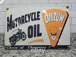 Vintage 1939 Oilzum Porcelain Sign Automobilia Man Motor Oil Gas Service Garage