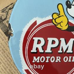 Vintage 1939 RPM Motor Oil Disney Mickey Mouse 8x12 Inches Porcelain Enamel Sign
