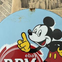 Vintage 1939 RPM Motor Oil Disney Mickey Mouse 8x12 Inches Porcelain Enamel Sign