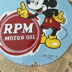 Vintage 1939 RPM Motor Oil Disney Mickey Mouse 8x12 Inches Porcelain Enamel Sign