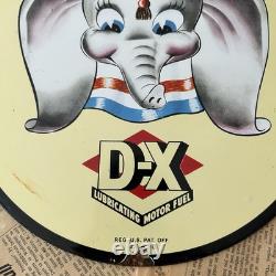 Vintage 1940 DX Lubricating Motor Fuel Dumbo 12 Inch Porcelain Enamel Sign