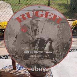 Vintage 1940 Ruger Firearms Company''Duck Hunter'' Porcelain Gas & Oil Sign