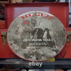 Vintage 1940 Ruger Firearms Company''Duck Hunter'' Porcelain Gas & Oil Sign