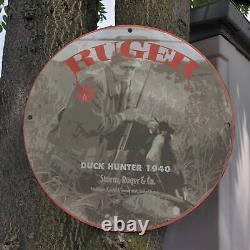 Vintage 1940 Ruger Firearms Company''Duck Hunter'' Porcelain Gas & Oil Sign