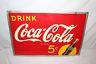 Vintage 1940's Coca Cola 5c Soda Pop Bottle Gas Station 28 Metal Sign