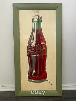 Vintage 1940's Coca Cola Bottle Sign Soda Pop Gas Oil Sign 19 x 37