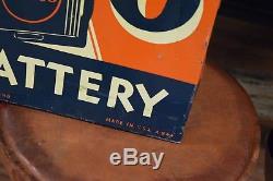Vintage 1940's DELCO Batteries Gas Service Station Dealer Metal Sign RARE size