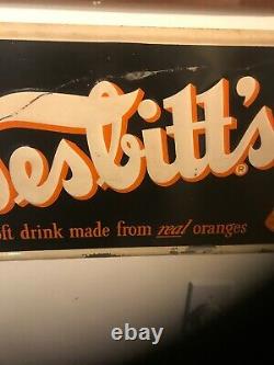 Vintage 1940's Nesbitt's Orange Soda Pop Gas Station 28 Embossed Metal Sign