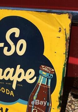 Vintage 1940's O-So Grape Soda Pop Gas Station 25 Embossed Metal Sign