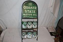 Vintage 1940's Quaker State Motor Oil Gas Station Display With6 Metal Cans Sign