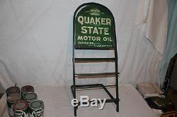 Vintage 1940's Quaker State Motor Oil Gas Station Display With6 Metal Cans Sign