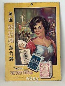Vintage 1940s National Card Co. Aladdin Tin Advertising Sign Asia RARE 10 x 13