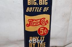 Vintage 1940s Pepsi Cola 5c Bottle Double Dot Soda Pop Door Push Metal SignNice