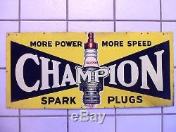 Vintage 1940s Sign Champion Spark Plug Original Metal Oil Gas Station Garage