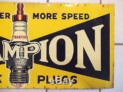 Vintage 1940s Sign Champion Spark Plug Original Metal Oil Gas Station Garage