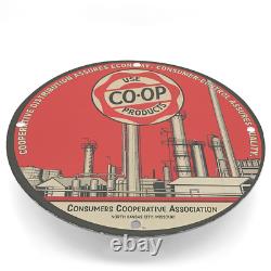 Vintage 1941 Co-op Products Porcelain Enamel Gas & Oil Garage Man Cave Sign