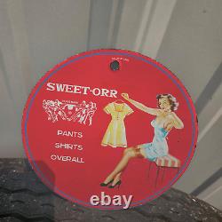 Vintage 1941 Sweet-orr Pants Shirts Overall Porcelain Gas Oil 4.5 Sign