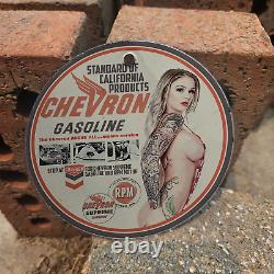 Vintage 1942 Chevron Gasoline Porcelain Gas Oil 4.5 Sign