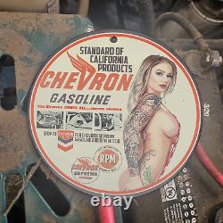 Vintage 1942 Chevron Gasoline Porcelain Gas Oil 4.5 Sign