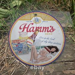 Vintage 1943 Hamm's Beer Porcelain Gas Oil 4.5 Sign
