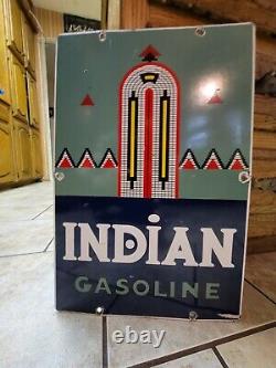 Vintage 1943 Indian Gasoline/oil Pump Plate Advertising Porcelain Metal Sign