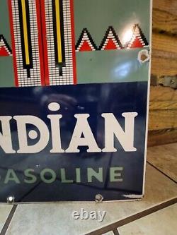 Vintage 1943 Indian Gasoline/oil Pump Plate Advertising Porcelain Metal Sign