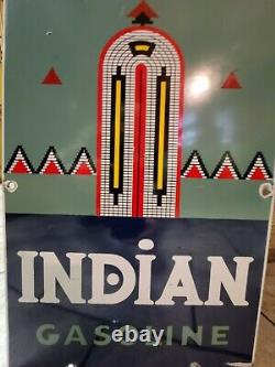 Vintage 1943 Indian Gasoline/oil Pump Plate Advertising Porcelain Metal Sign