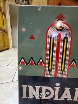 Vintage 1943 Indian Gasoline/oil Pump Plate Advertising Porcelain Metal Sign