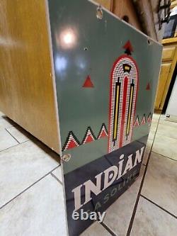 Vintage 1943 Indian Gasoline/oil Pump Plate Advertising Porcelain Metal Sign