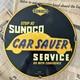 Vintage 1943 Sunoco Car Saver Service 12 Inch Porcelain Enamel Sign
