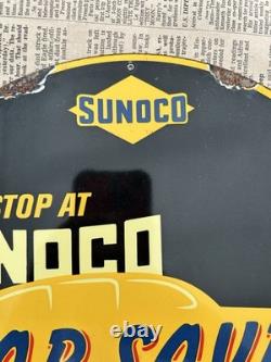 Vintage 1943 Sunoco Car Saver Service 12 Inch Porcelain Enamel Sign