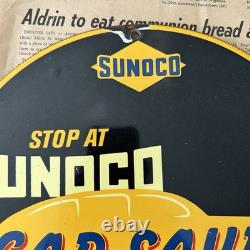 Vintage 1943 Sunoco Car Saver Service 12 Inch Porcelain Enamel Sign