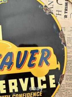 Vintage 1943 Sunoco Car Saver Service 12 Inch Porcelain Enamel Sign