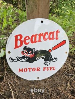 Vintage 1947 Bearcat Motor Fuel Porcelain Sign, Gas Station, Pump Sign 12