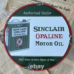 Vintage 1947 Sinclair Opaline Gasoline Dealer 12 Inch Porcelain Enamel Sign