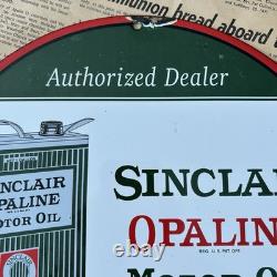Vintage 1947 Sinclair Opaline Gasoline Dealer 12 Inch Porcelain Enamel Sign